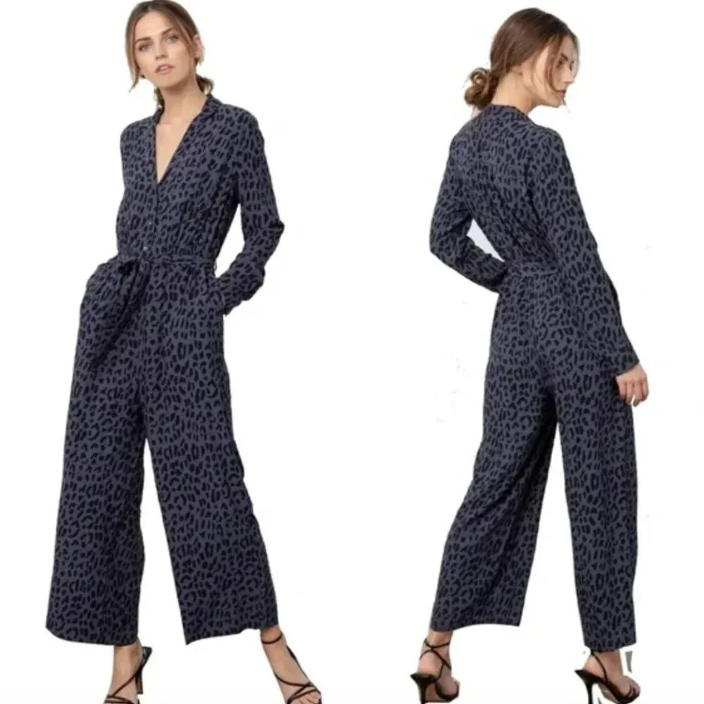 Rails Callan Jumpsuit Romper Long Sleeve Animal Cheetah Print Gray Size Small